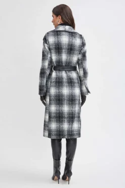 Elie Tahari Tahari Plaid Vegan Trim Wrap Coat- Coats