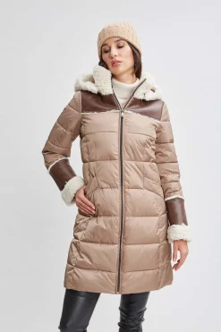 Elie Tahari Tahari Shearling Trim Puffer Coat- Coats