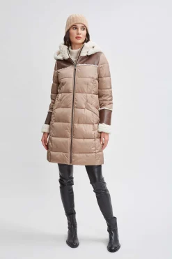Elie Tahari Tahari Shearling Trim Puffer Coat- Coats