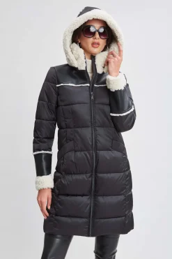 Elie Tahari Tahari Shearling Trim Puffer Coat- Coats