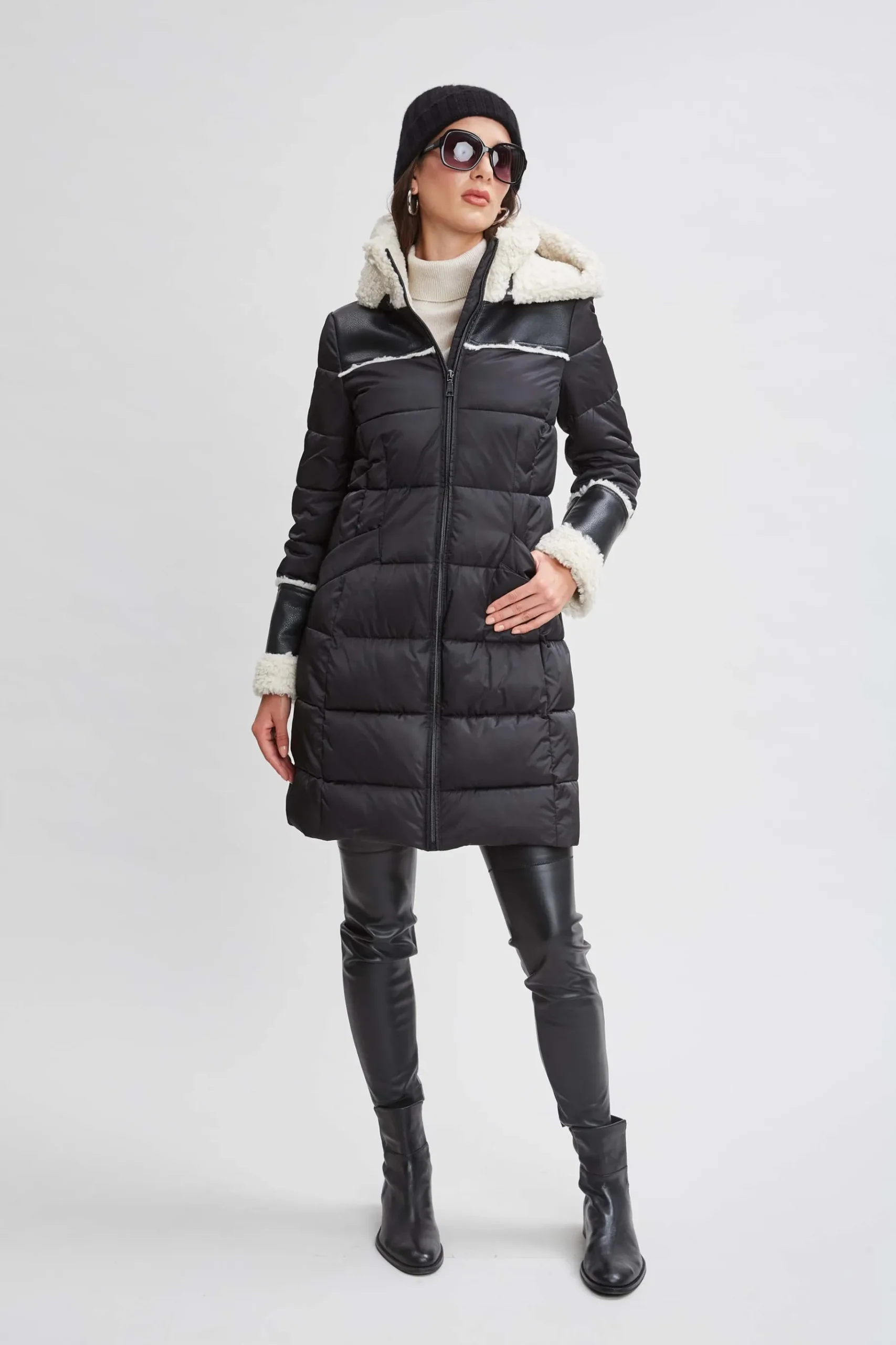 Elie Tahari Tahari Shearling Trim Puffer Coat- Coats
