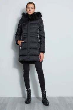 Elie Tahari Tahari Stitched Faux Fur Hood Puffer Coat- Coats
