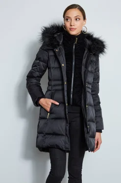 Elie Tahari Tahari Stitched Faux Fur Hood Puffer Coat- Coats