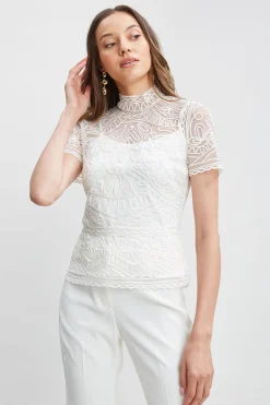 Elie Tahari Tape Applique Mock Neck Shirt- Tops & Sweaters