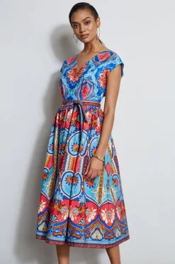Elie Tahari Tapestry Floral Cotton Midi Dress- Dresses & Jumpsuits|Midi Dresses