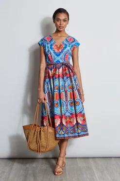 Elie Tahari Tapestry Floral Cotton Midi Dress- Dresses & Jumpsuits|Midi Dresses