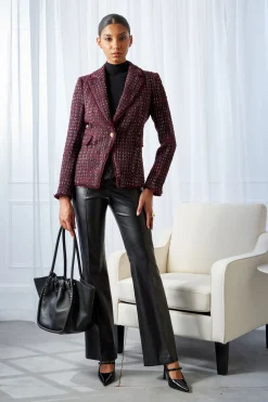 Elie Tahari Tweed Single Button Blazer- Jackets & Blazers|Suiting