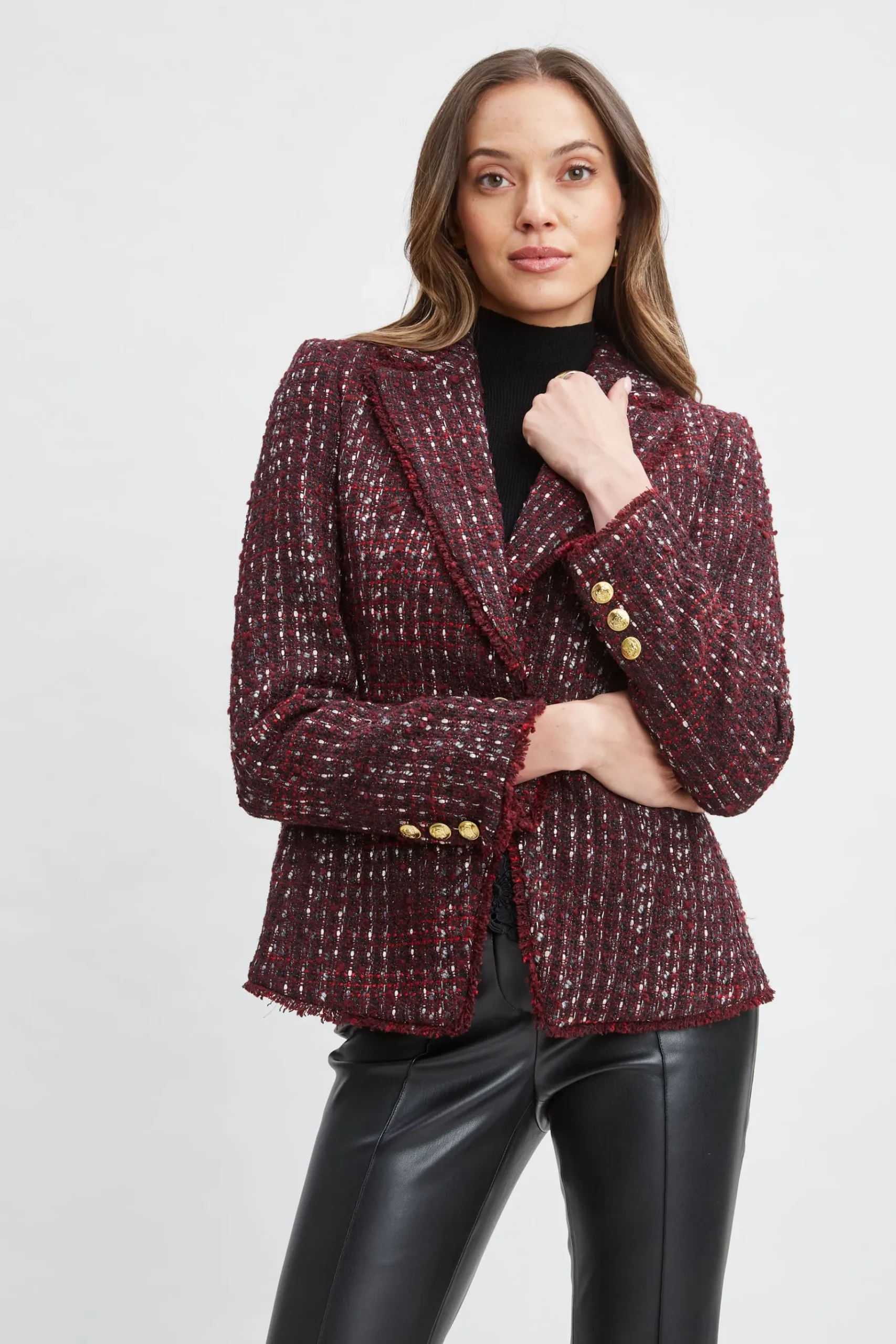 Elie Tahari Tweed Single Button Blazer- Jackets & Blazers|Suiting