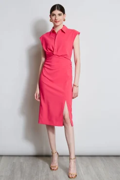 Elie Tahari Twist Button Dress- Dresses & Jumpsuits|Short Sleeve Dresses