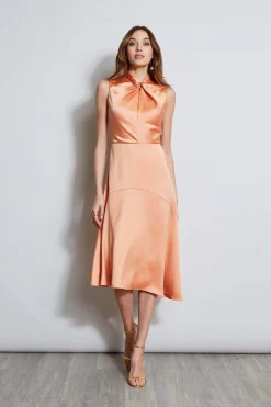 Elie Tahari Twist Neck Satin Dress- Dresses & Jumpsuits|Sleeveless Dresses