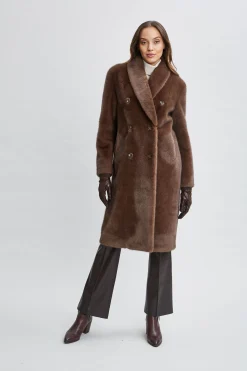 Elie Tahari Vegan Fur Double Breasted Coat- Coats