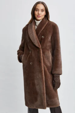 Elie Tahari Vegan Fur Double Breasted Coat- Coats