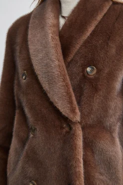 Elie Tahari Vegan Fur Double Breasted Coat- Coats