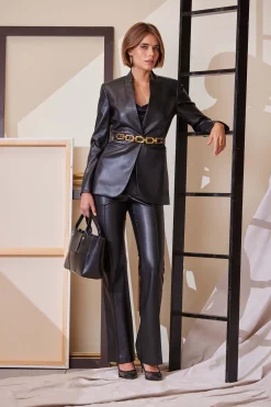 Elie Tahari Vegan Leather Belted Blazer- Jackets & Blazers|Suiting