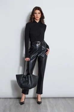 Elie Tahari Vegan Leather Belted Pant- Bottoms