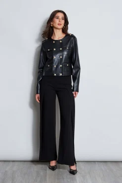 Elie Tahari Vegan Leather Crest Button Jacket- Jackets & Blazers|Suiting