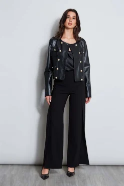 Elie Tahari Vegan Leather Crest Button Jacket- Jackets & Blazers|Suiting