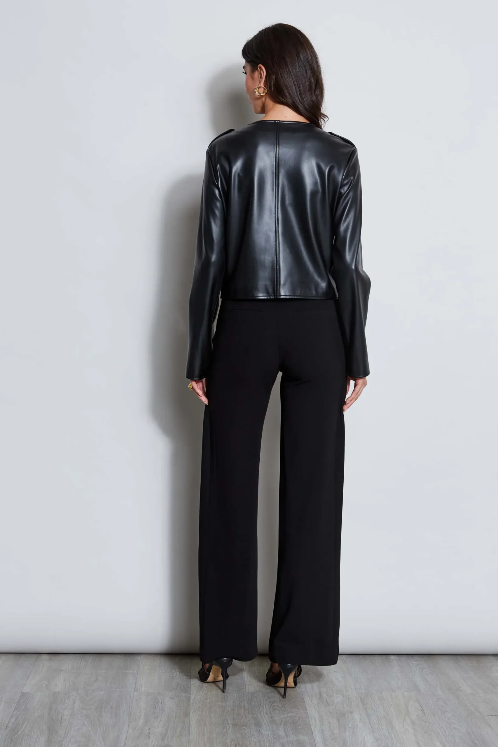 Elie Tahari Vegan Leather Crest Button Jacket- Jackets & Blazers|Suiting