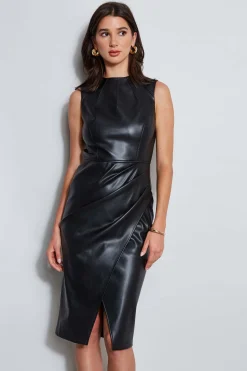 Elie Tahari Vegan Leather Dart Wrap Dress- Dresses & Jumpsuits|Sleeveless Dresses
