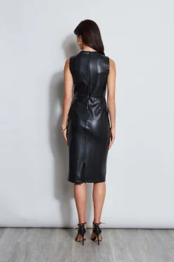 Elie Tahari Vegan Leather Dart Wrap Dress- Dresses & Jumpsuits|Sleeveless Dresses