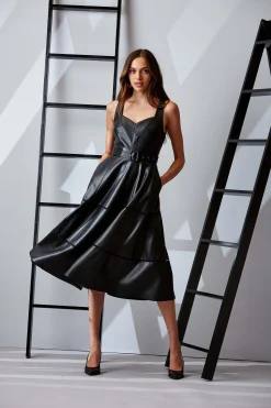 Elie Tahari Vegan Leather Fit & Flare Dress- Dresses & Jumpsuits|Sleeveless Dresses