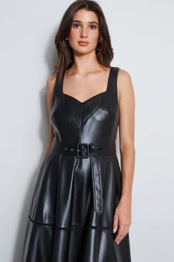 Elie Tahari Vegan Leather Fit & Flare Dress- Dresses & Jumpsuits|Sleeveless Dresses