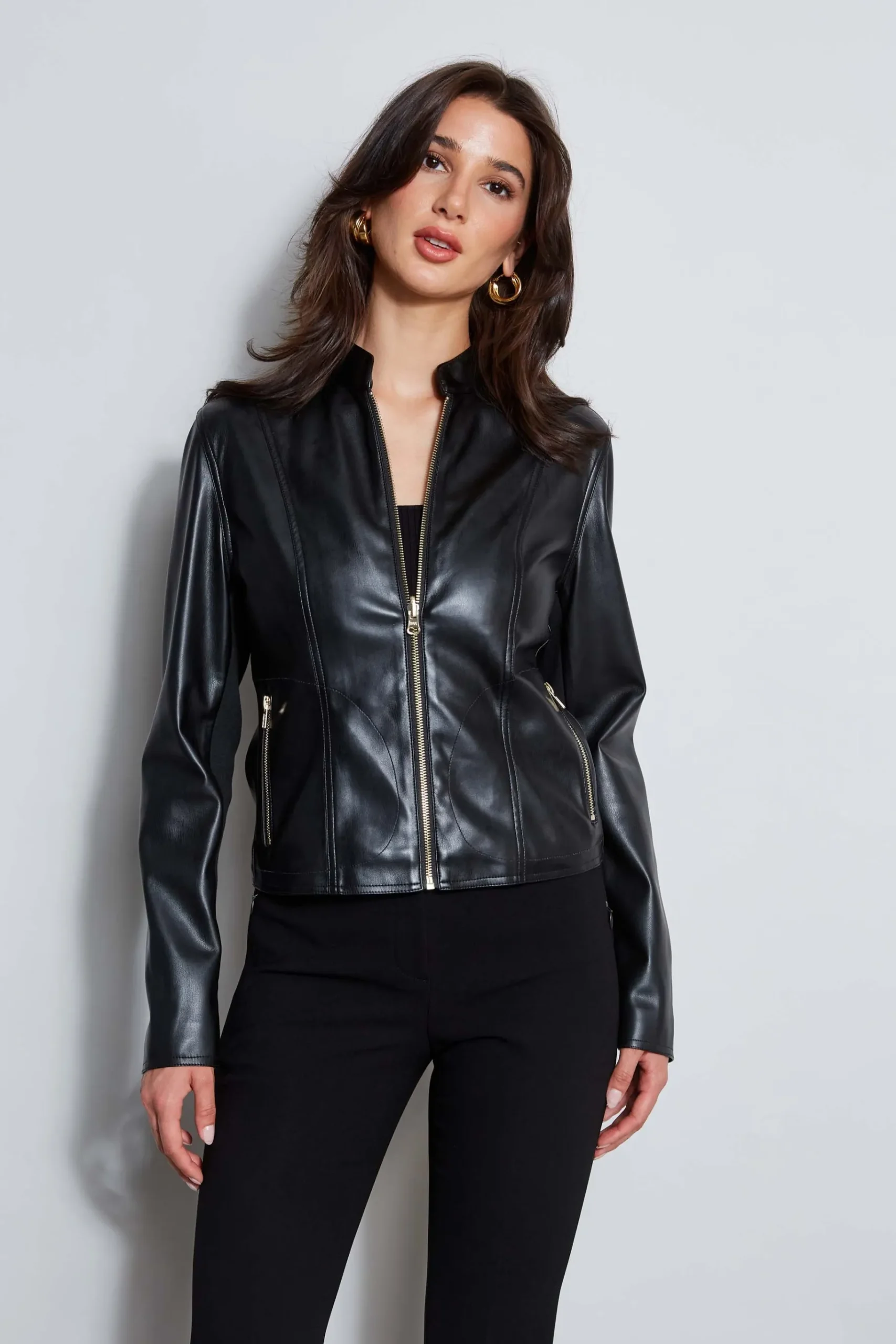 Elie Tahari Vegan Leather Moto Jacket- Jackets & Blazers|Suiting