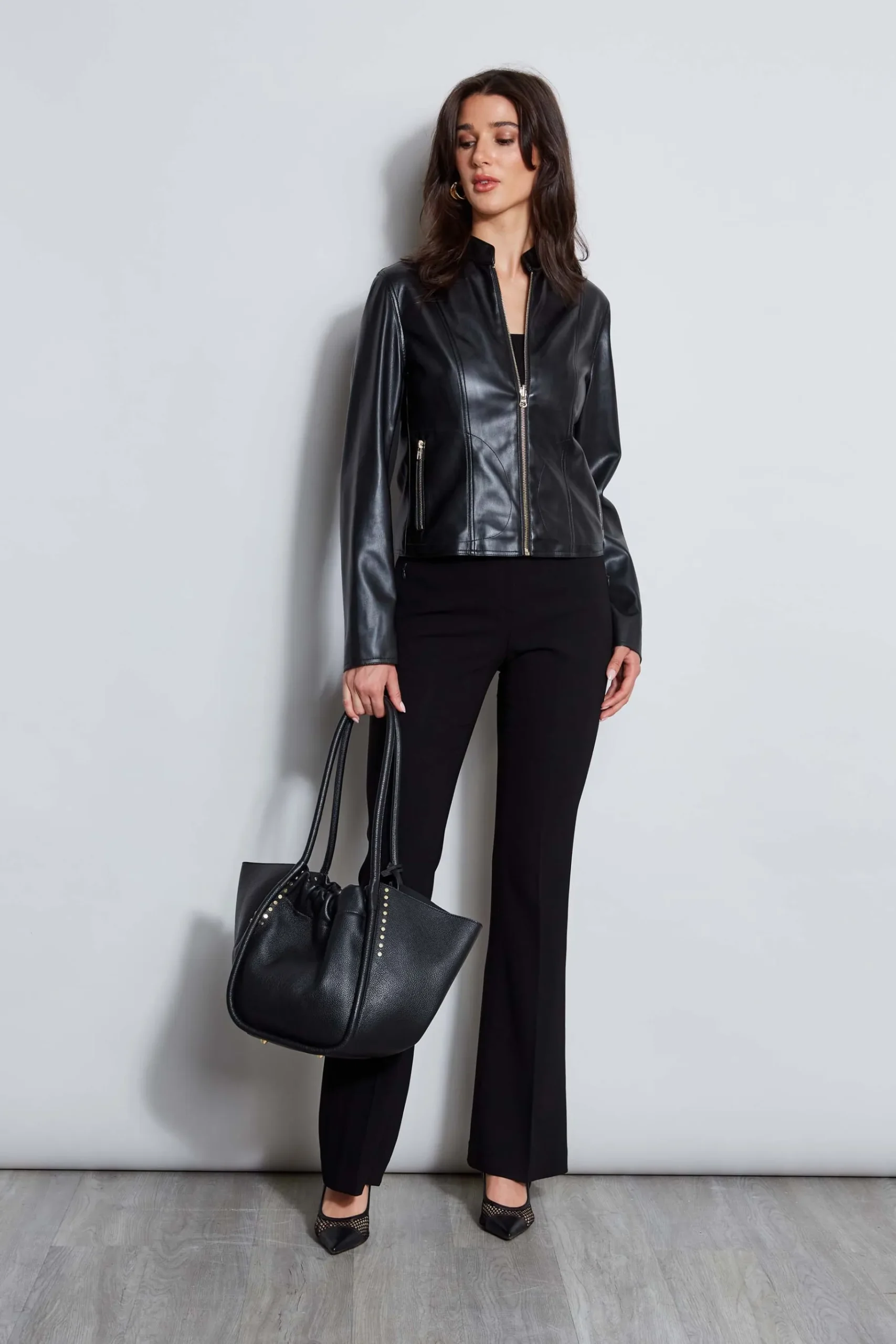 Elie Tahari Vegan Leather Moto Jacket- Jackets & Blazers|Suiting