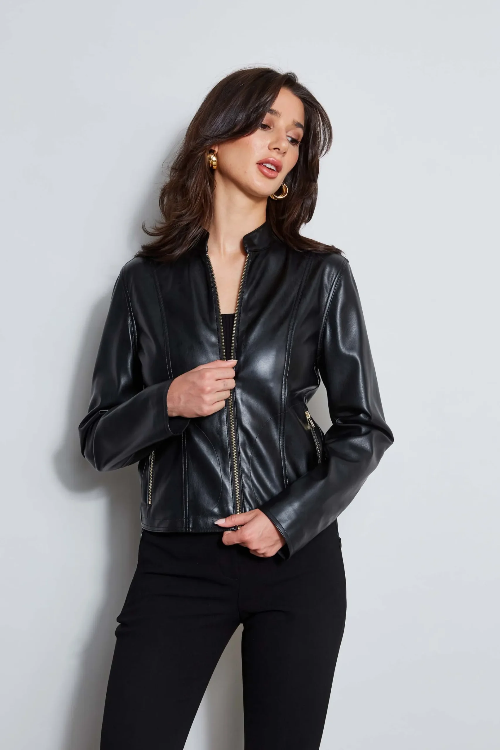 Elie Tahari Vegan Leather Moto Jacket- Jackets & Blazers|Suiting