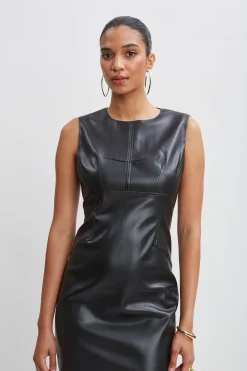 Elie Tahari Vegan Leather Side Panel Dress- Dresses & Jumpsuits|Sleeveless Dresses