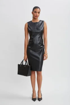 Elie Tahari Vegan Leather Side Panel Dress- Dresses & Jumpsuits|Sleeveless Dresses