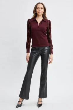 Elie Tahari Velvet Burnout Sleeve Polo Sweater- Tops & Sweaters