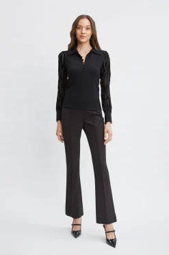 Elie Tahari Velvet Burnout Sleeve Polo Sweater- Tops & Sweaters