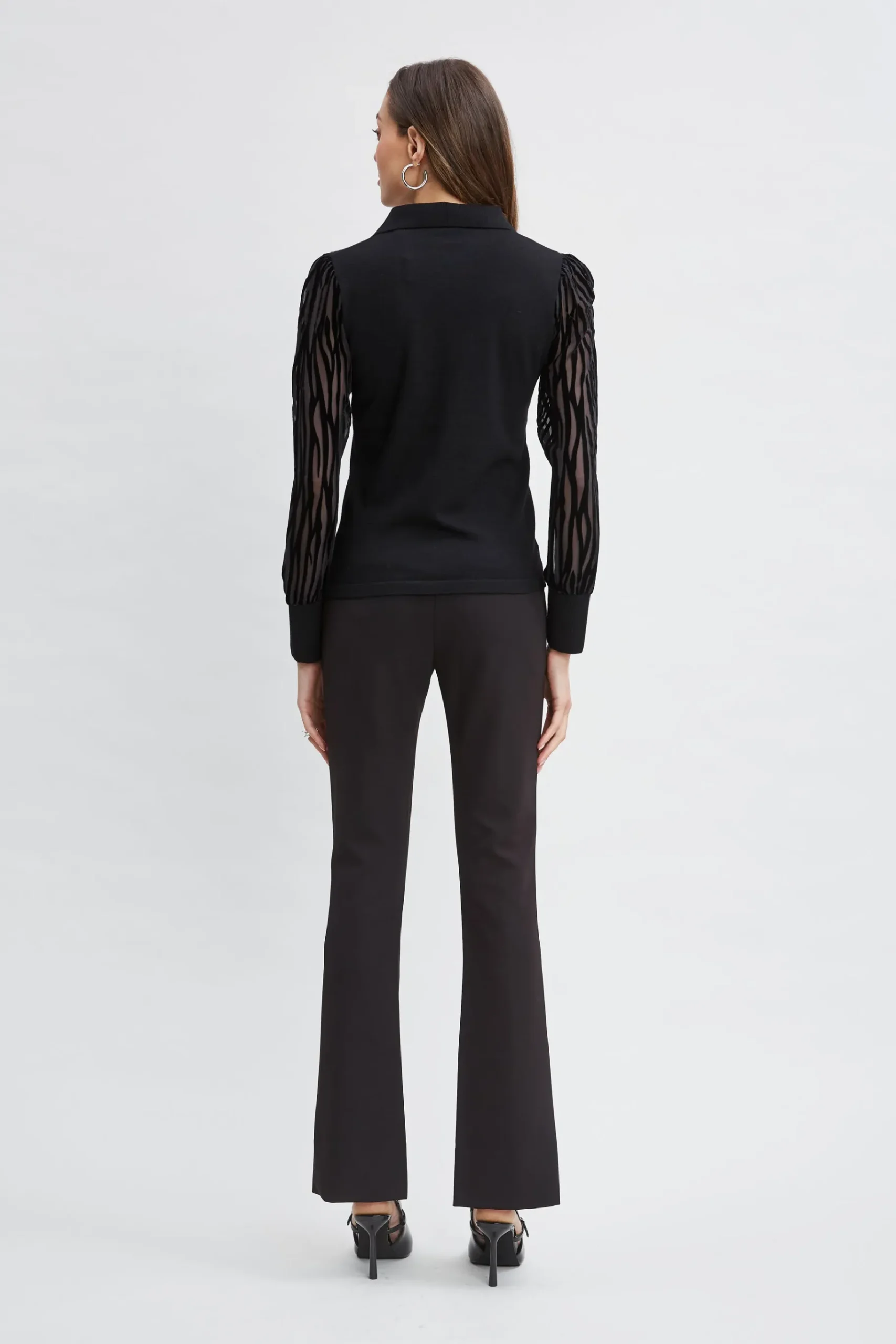 Elie Tahari Velvet Burnout Sleeve Polo Sweater- Tops & Sweaters