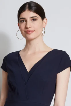 Elie Tahari V-Neck Crepe Dress- Dresses & Jumpsuits|Short Sleeve Dresses