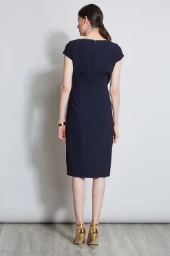 Elie Tahari V-Neck Crepe Dress- Dresses & Jumpsuits|Short Sleeve Dresses