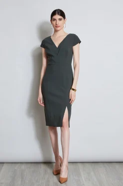 Elie Tahari V-Neck Crepe Dress- Dresses & Jumpsuits|Short Sleeve Dresses