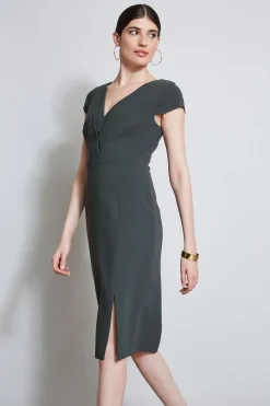 Elie Tahari V-Neck Crepe Dress- Dresses & Jumpsuits|Short Sleeve Dresses