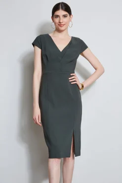 Elie Tahari V-Neck Crepe Dress- Dresses & Jumpsuits|Short Sleeve Dresses