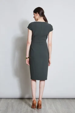 Elie Tahari V-Neck Crepe Dress- Dresses & Jumpsuits|Short Sleeve Dresses