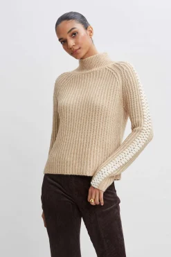 Elie Tahari Whipstitch Cotton Wool Sweater- Tops & Sweaters