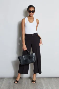 Elie Tahari Wide Leg Cropped Belted Pant- Bottoms