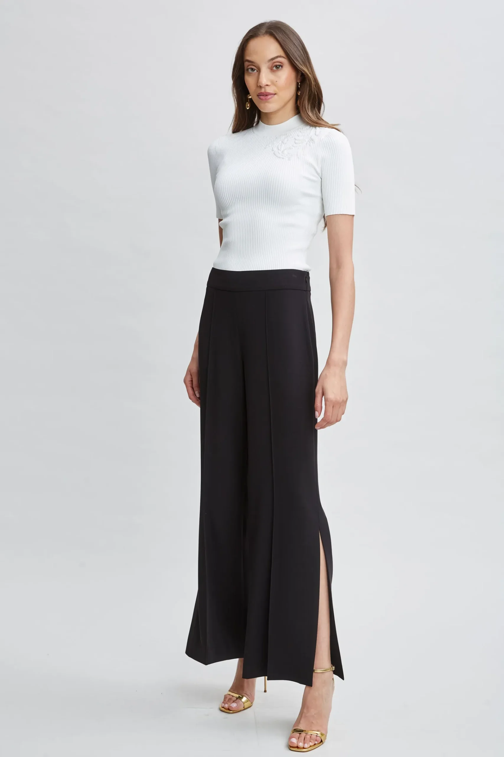 Elie Tahari Wide Leg Slit Pant- Bottoms|Suiting