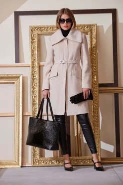 Elie Tahari Wool Belted Panel Coat- Coats