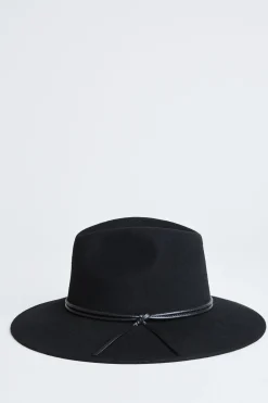 Elie Tahari Wool Wide Brim Leather Trim Fedora Hat- Fragrance|Gloves